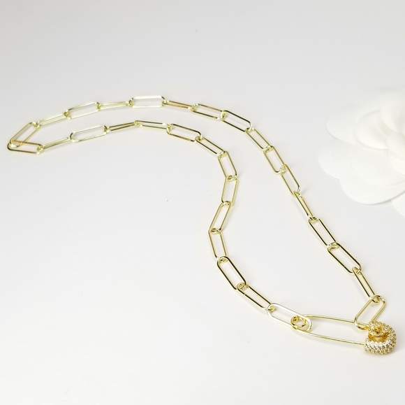 NWT Safety Pin Pave CZ Paperclip Choker Necklace - Picture 4 of 9